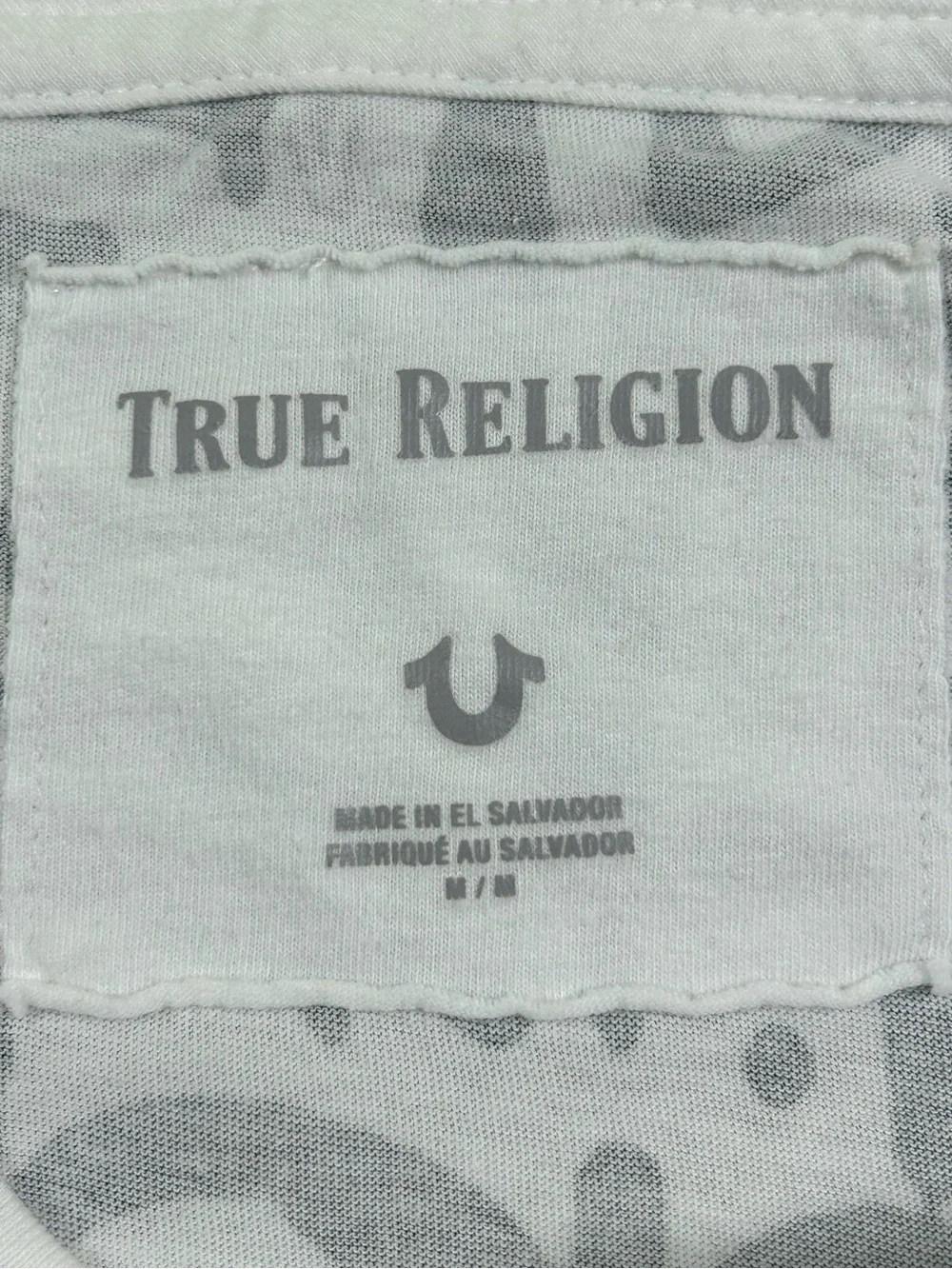 TRUE RELIGION Graffiti Print Graphic T Shirt White Black Metallic Horseshoe M